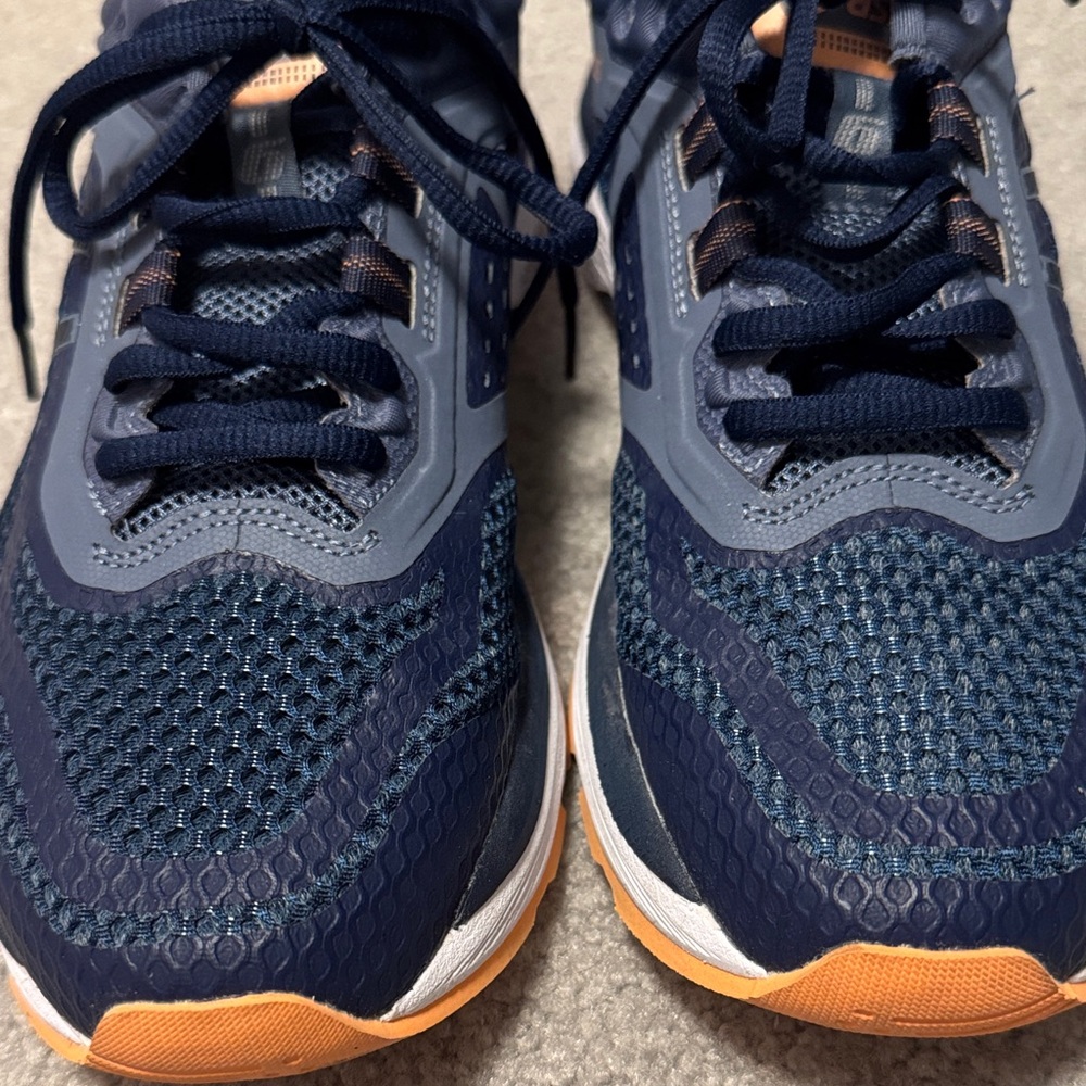 ASICS Men's Dark Blue and Orange Athletic Shoes size 9.5